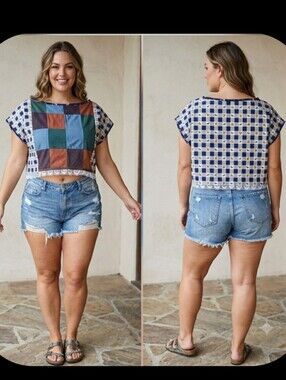 Upcycled Vtg Textile Crop Top XL-1X Crows Sunflowers Dont Throw It Out